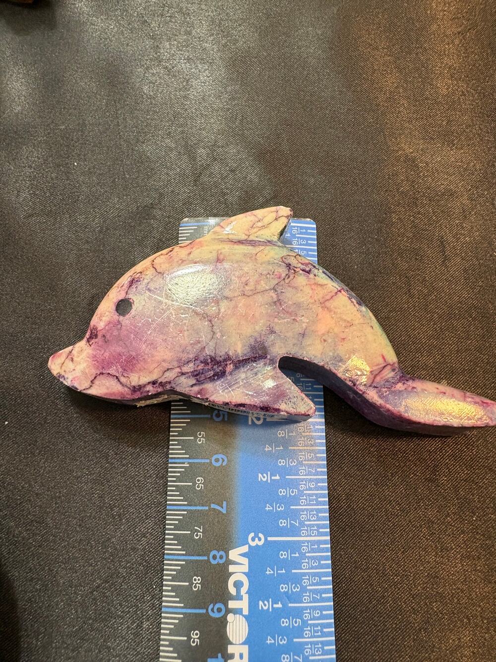 Hand Carved Dolphin Stone Figurine 107g Pastel Marble Look 4”